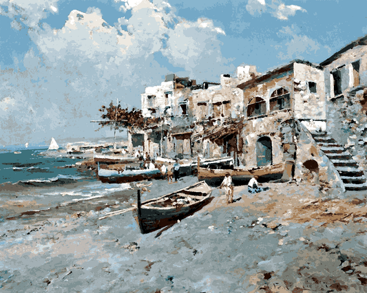 A fishing village on the Amalfi coast by Tito Pellicciotti - Van-Go Paint-By-Number Kit