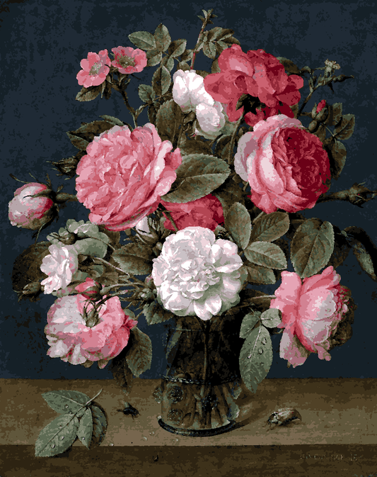 Roses in a Glass Vase by Jacob van Hulsdonck - Van-Go Paint-By-Number Kit