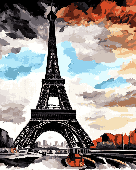 Eiffel Tower in Black Coal - Van-Go Paint-By-Number Kit