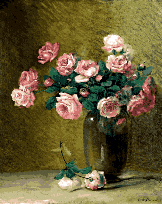 Pink Roses On A Table by Charles Ethan Porter - Van-Go Paint-By-Number Kit