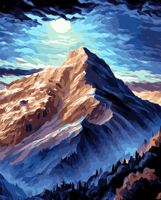 A mountain peak in full moonlight (PD) - Van-Go Paint-By-Number Kit