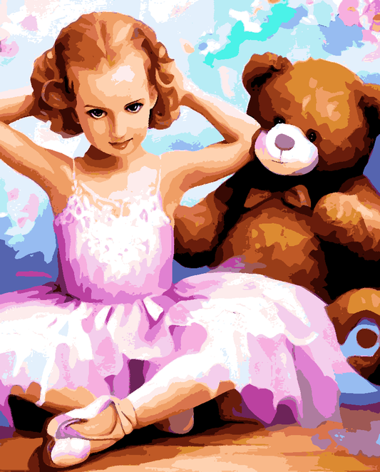 A little ballerina and her teddy bear (2) - Van-Go Paint-By-Number Kit