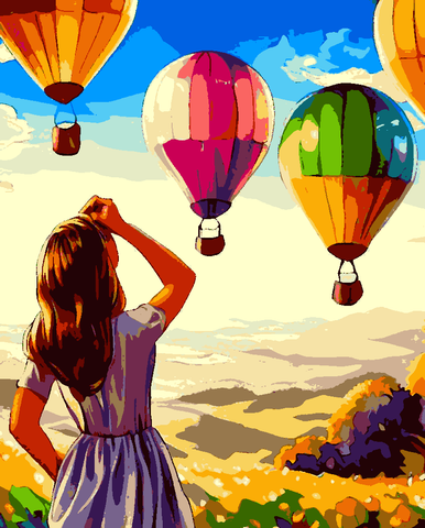 A girl looks at hot balloons - Van-Go Paint-By-Number Kit