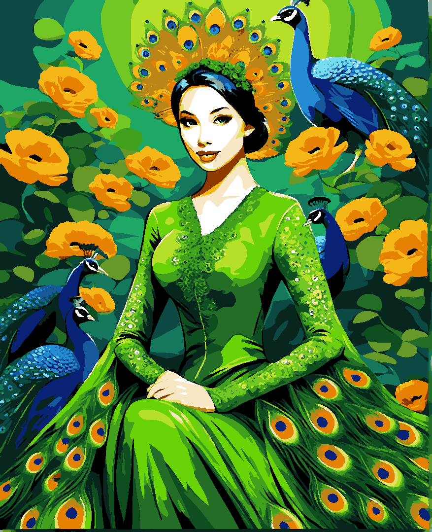Peacock Lady in Green Dress (4) - Van-Go Paint-By-Number Kit