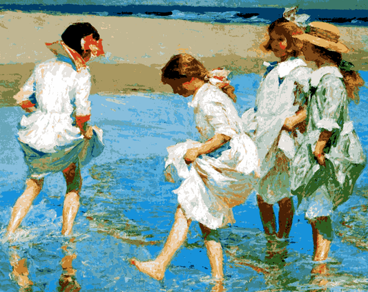 Children Playing on the Beach by Edward Henry Potthast - Van-Go Paint-By-Number Kit