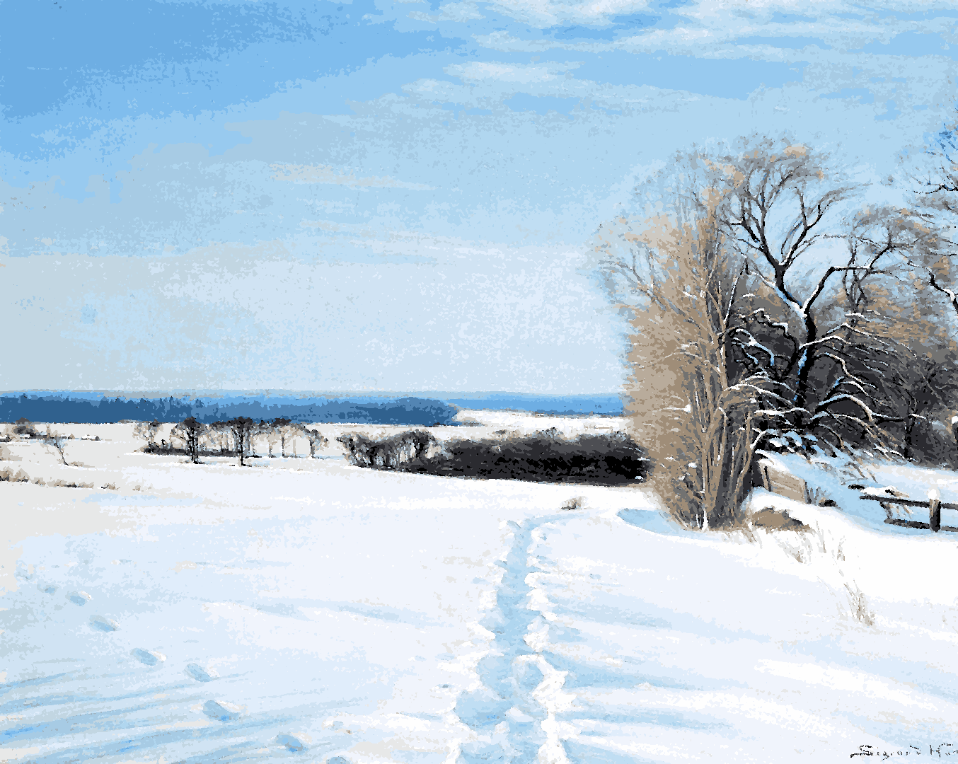 Footprints in the snow by Sigvard Marius Hansen - Van-Go Paint-By-Number Kit