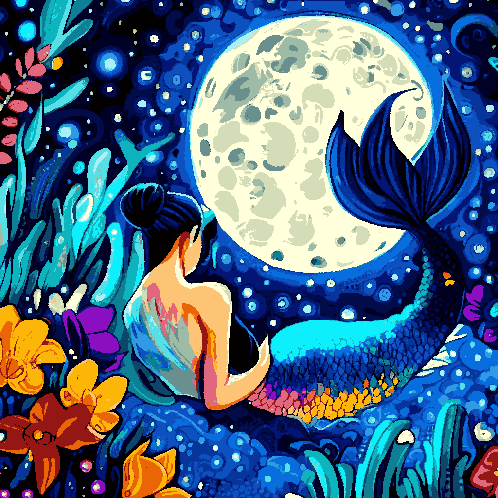 Moon And Stars Underwater (2) - Van-Go Paint-By-Number Kit
