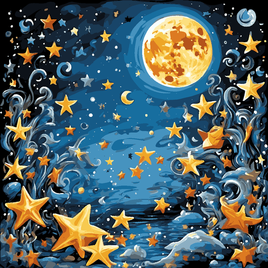Moon And Stars Underwater (3) - Van-Go Paint-By-Number Kit