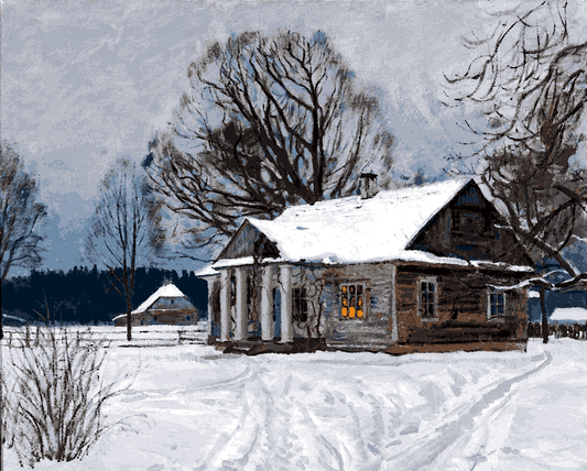 A Country House at Dusk in Winter by Stanislav Yulianovich - Van-Go Paint-By-Number Kit