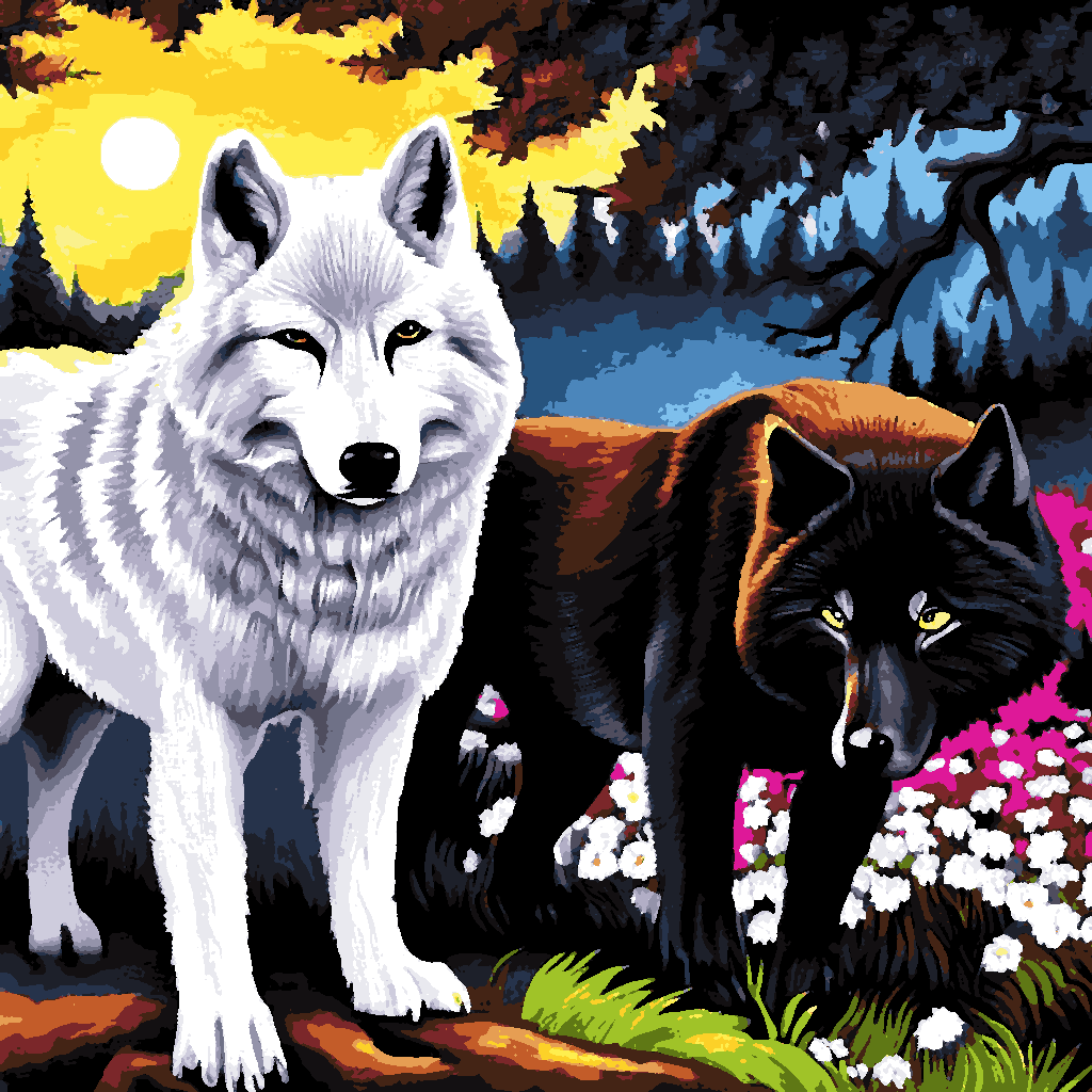 Black wolf, white wolf - Van-Go Paint-By-Number Kit