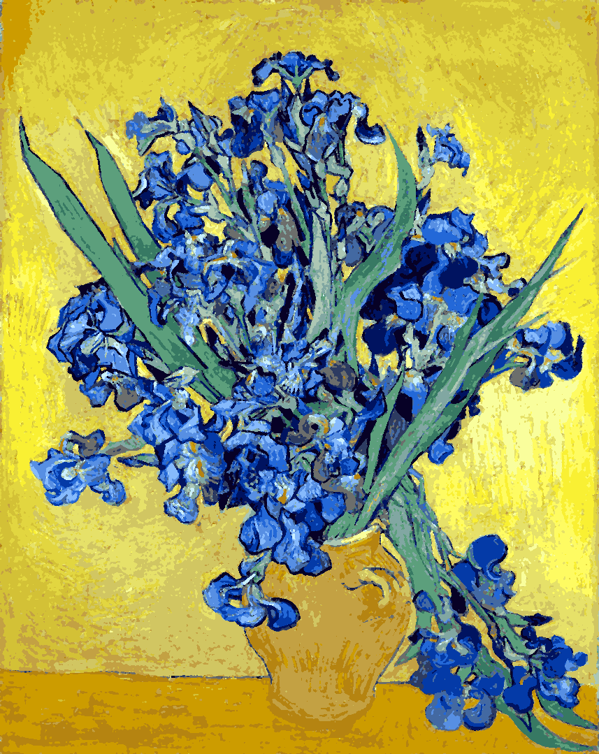 Vase with Irises Against a Yellow Background - Painting by Van-Gogh (PD) - Van-Go Paint-by-Number Kit