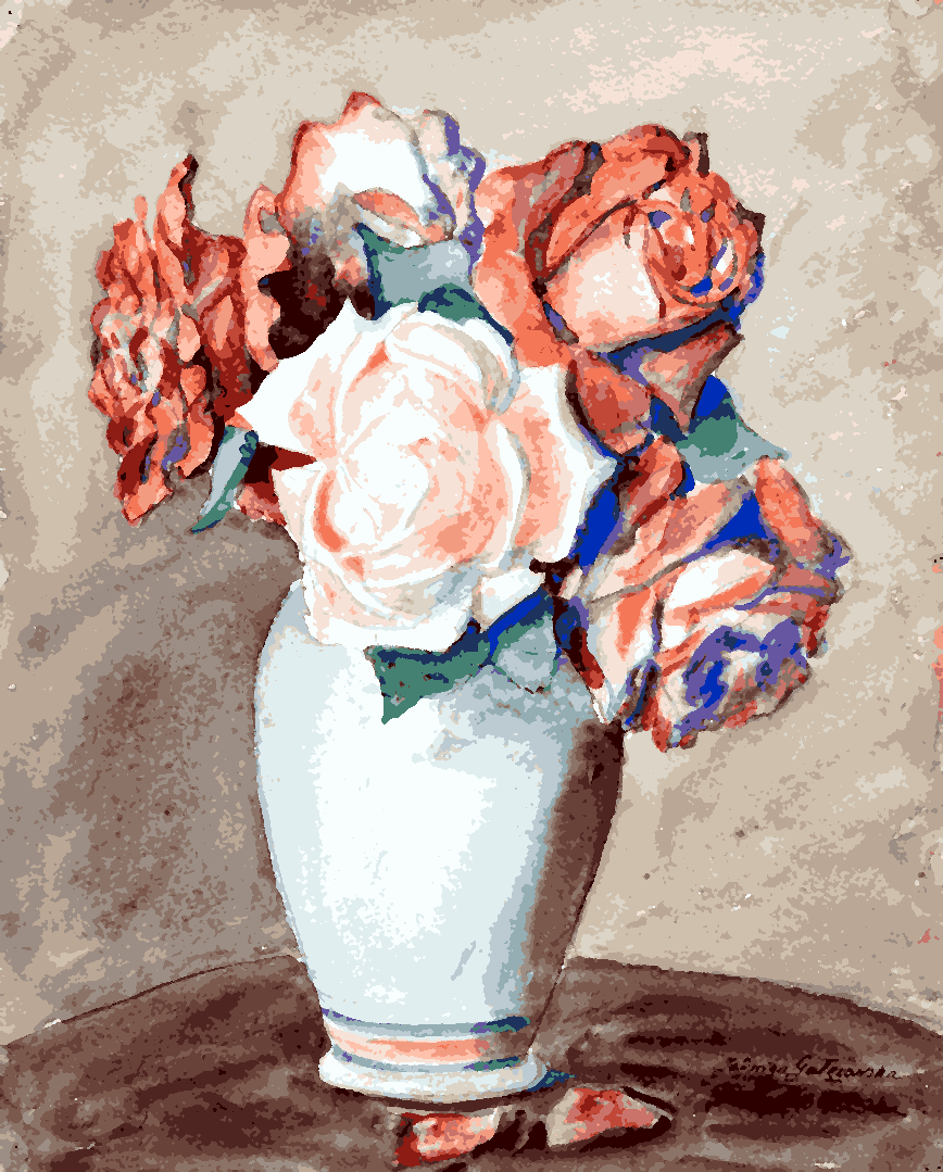 Roses in a white vase by Jadwiga Gałęzowska - Van-Go Paint-By-Number Kit