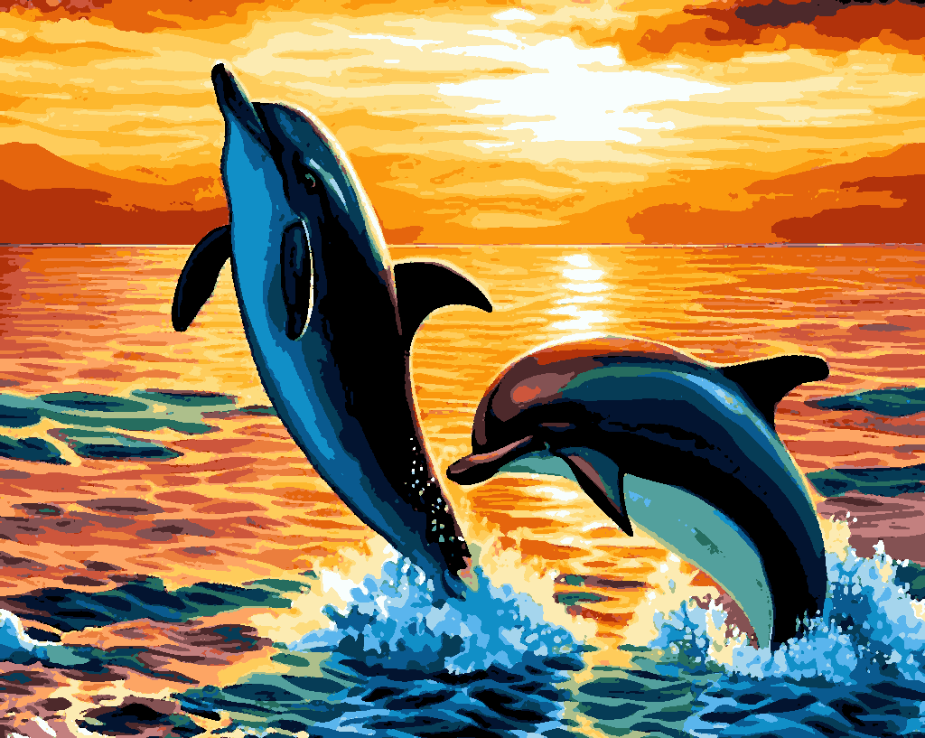 Dolphins at Sunset (PD) - Van-Go Paint-By-Number Kit
