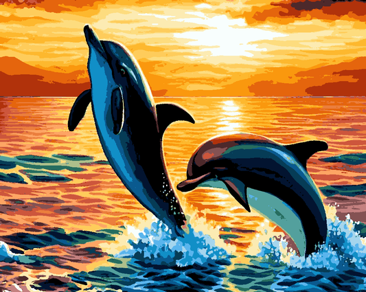 Dolphins at Sunset (PD) - Van-Go Paint-By-Number Kit