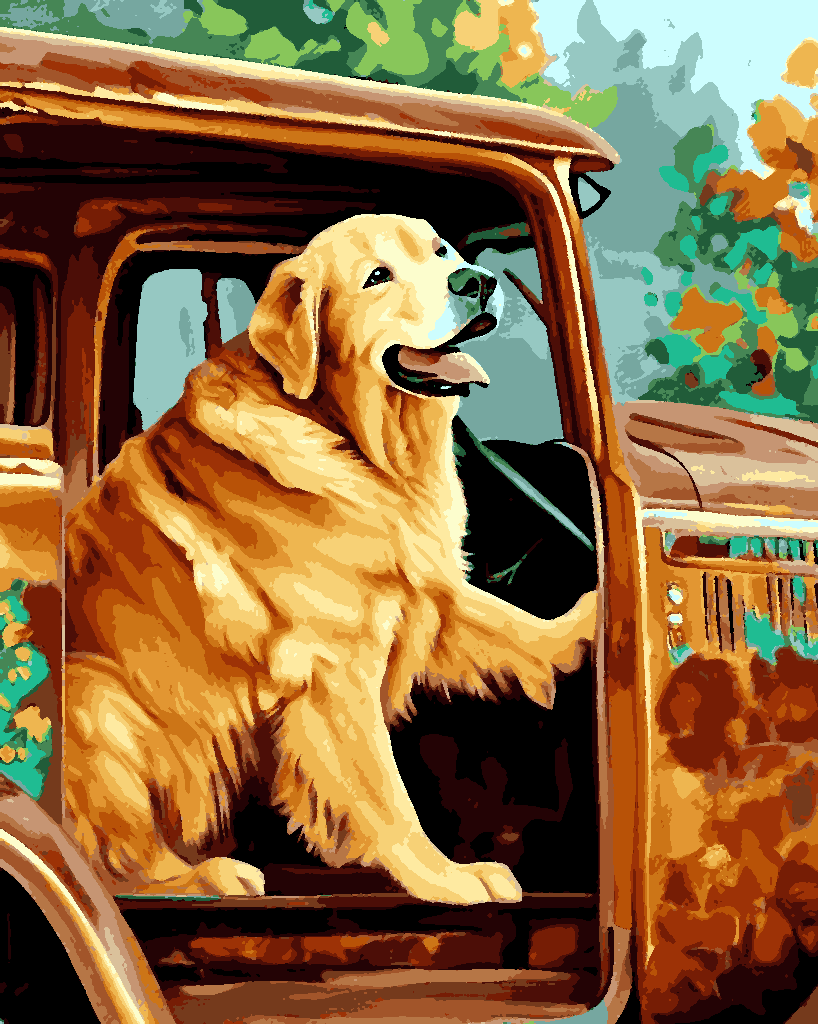 Golden Retriever Ride (1) - Van-Go Paint-By-Number Kit