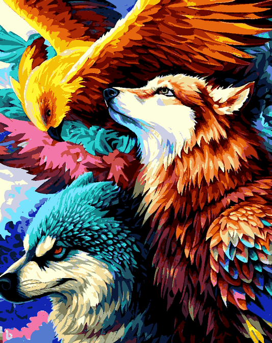 Colorful Wolf and Eagle - Van-Go Paint-By-Number Kit