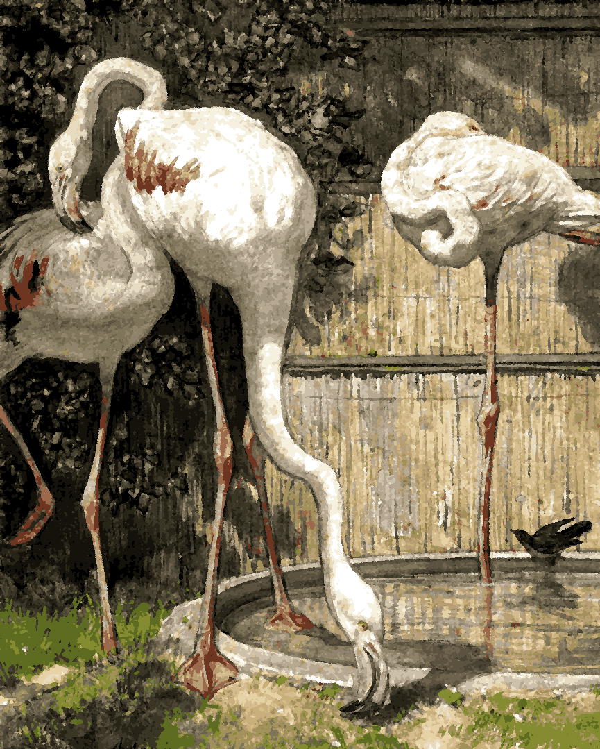 Three Flamingos near a Basin by August Allebé - Van-Go Paint-By-Number Kit