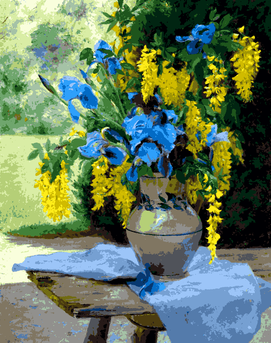 A Floral Bouquet with Irises and Laburnum - Van-Go Paint-By-Number Kit