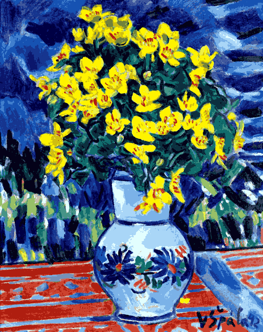 Bouquet Of Flowers In A Blue Vase by Václav Špála - Van-Go Paint-By-Number Kit