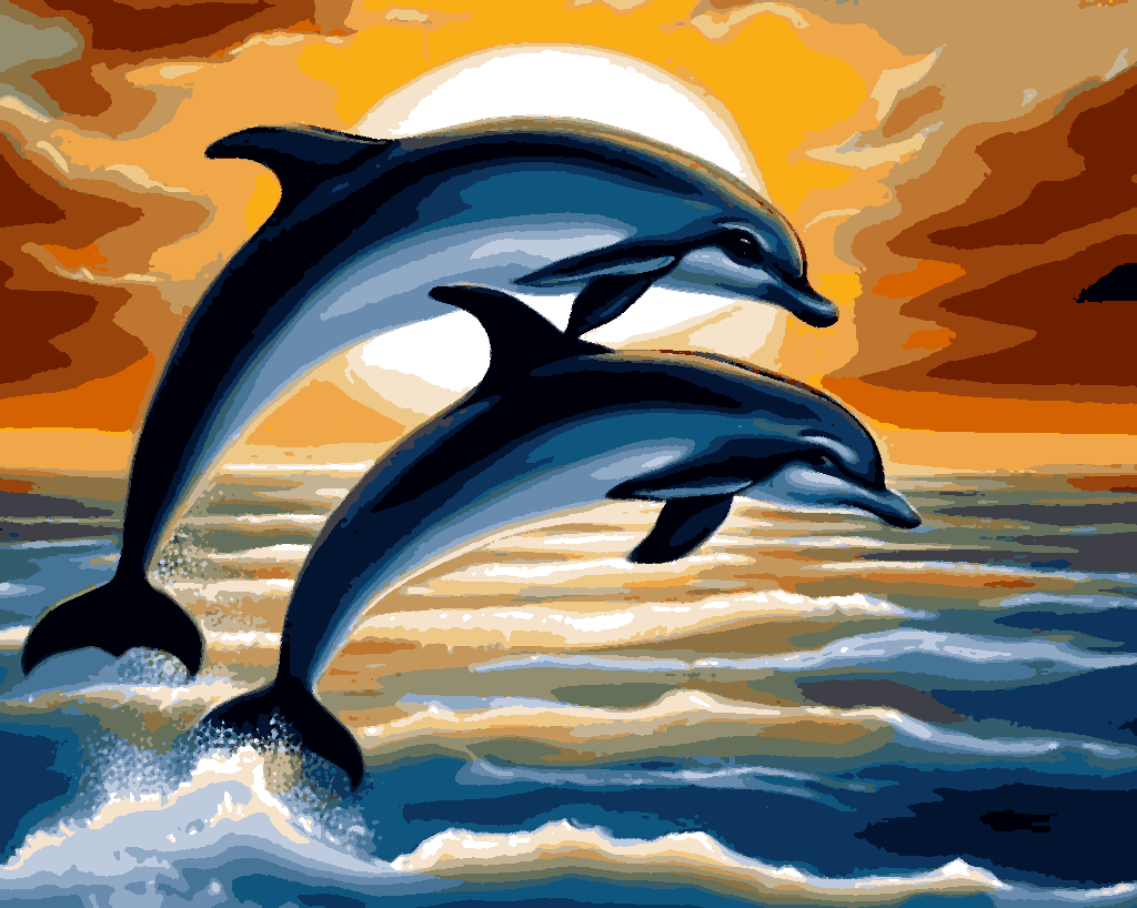 Flying Dolphins with Sunrise PD - Van-Go Paint-By-Number Kit
