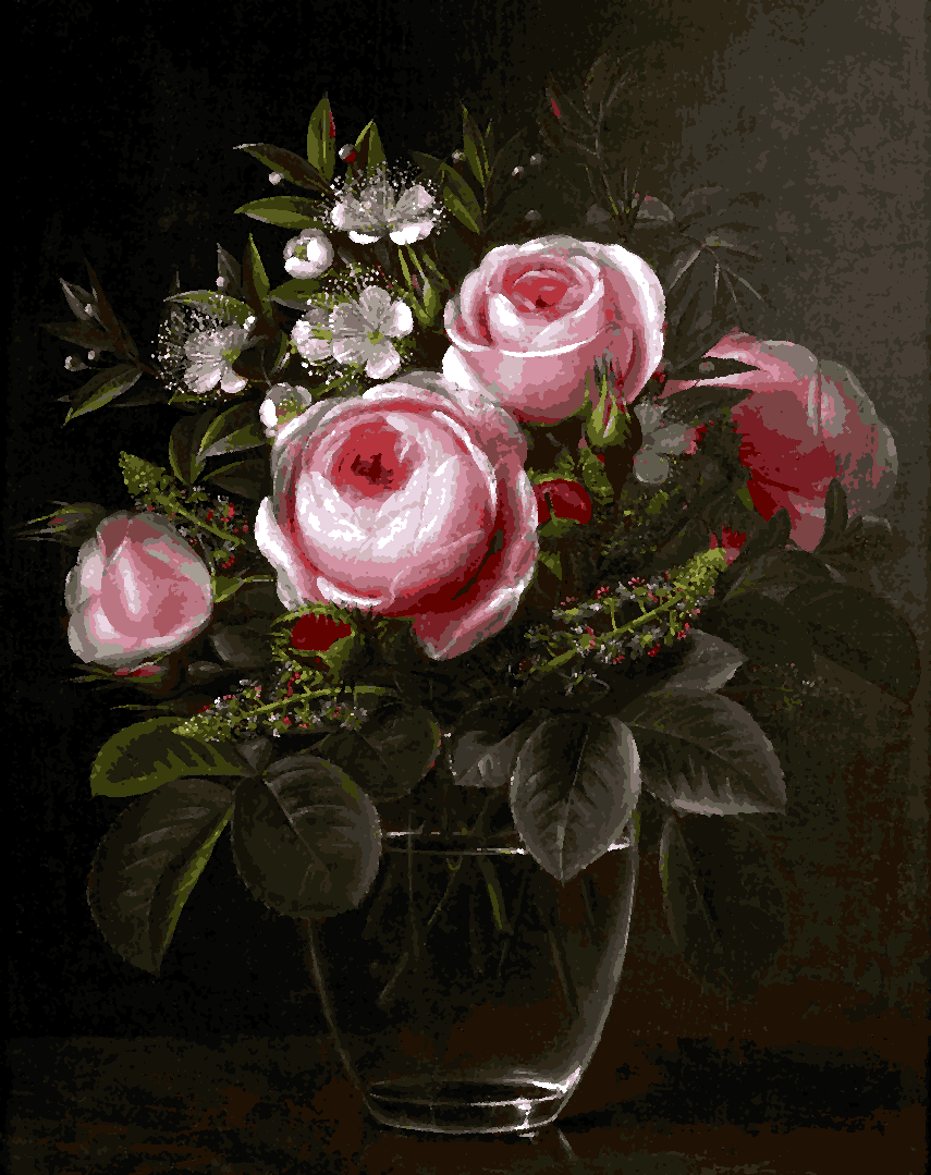 Roses and Tree Anemones in a Vase by Johan Laurentz Jensen - Van-Go Paint-By-Number Kit