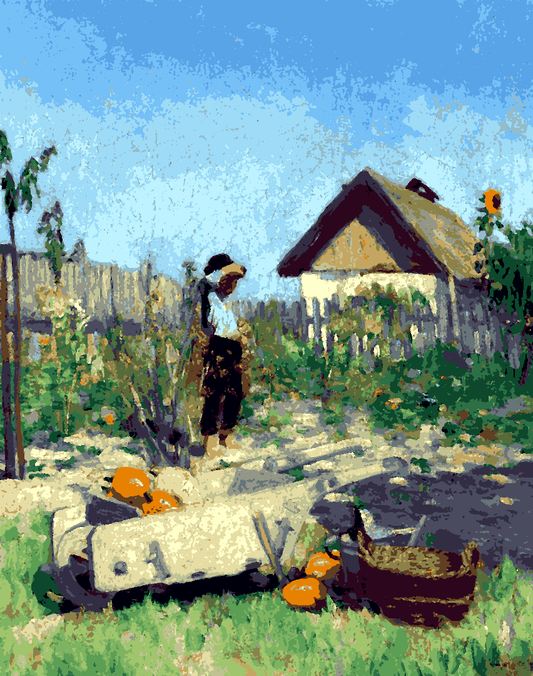 A Gardener in a Late Summer Garden by Jeno Kemenyffy - Van-Go Paint-By-Number Kit