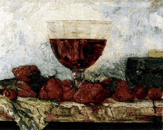 A Glass of Red Wine, Strawberries and Cherries by James Ensor - Van-Go Paint-By-Number Kit