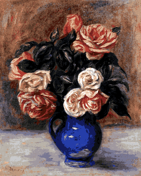 Roses in a Blue Vase by Pierre-Auguste Renoir - Van-Go Paint-By-Number Kit