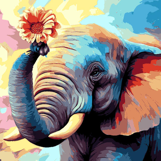 An elephant holds a flower - Van-Go Paint-By-Number Kit