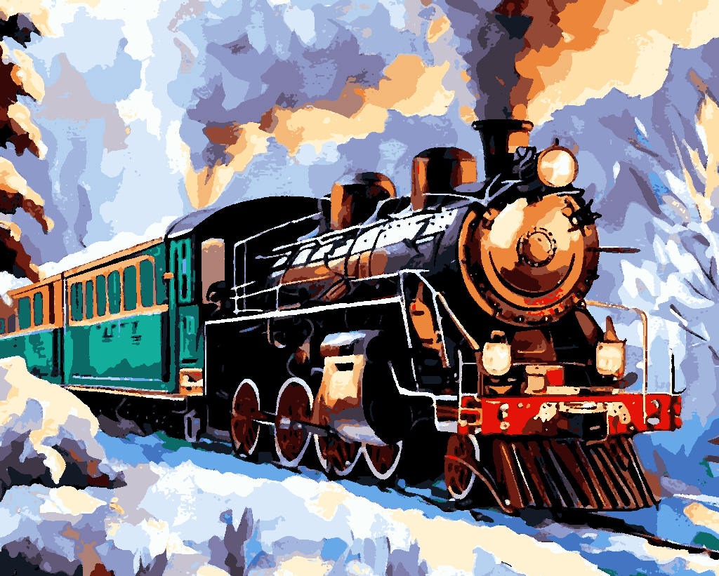 Great Western Steam Train in Snow (1) - Van-Go Paint-By-Number Kit
