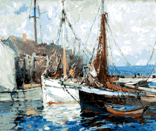 A Fish Buyers’ Wharf by Harry Aiken Vincent - Van-Go Paint-By-Number Kit