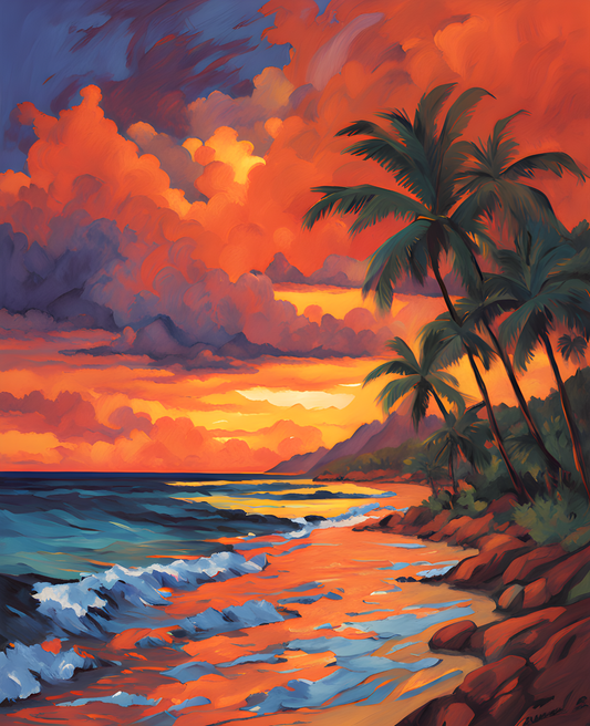 USA Great Places (203) - Hawaiian Beach at Dusk - Van-Go Paint-By-Number Kit