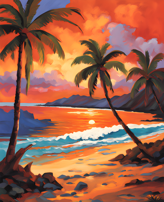 USA Great Places (204) - Hawaiian Beach at Dusk - Van-Go Paint-By-Number Kit