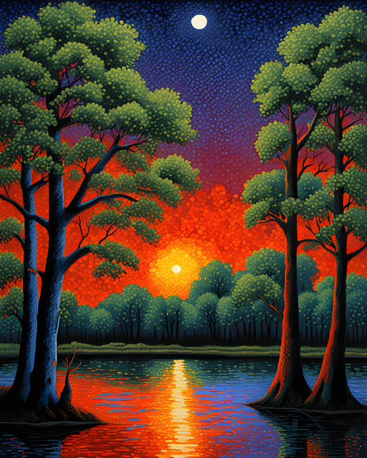 USA Great Places (79) - Louisiana Bayou at Night - Van-Go Paint-By-Number Kit