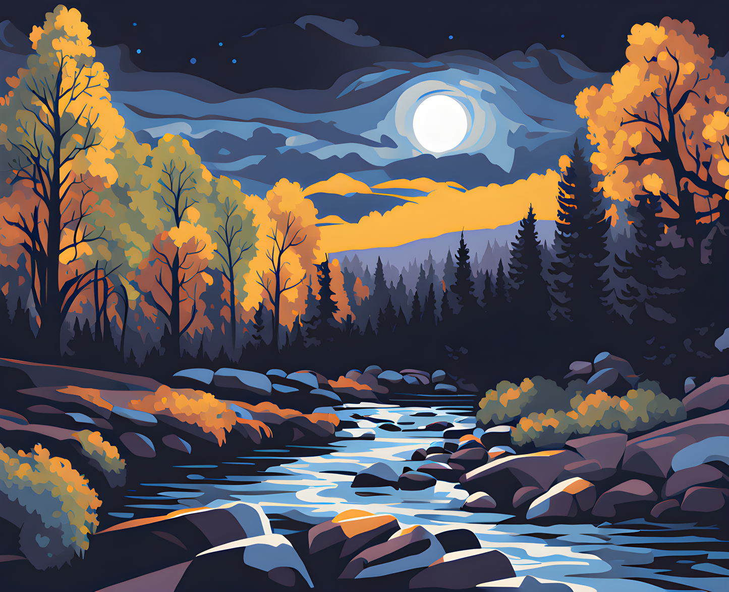 Moonlight Over the Truckee River (1) - Van-Go Paint-By-Number Kit