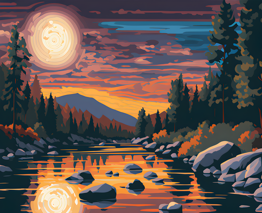 Moonlight Over the Truckee River (2) - Van-Go Paint-By-Number Kit