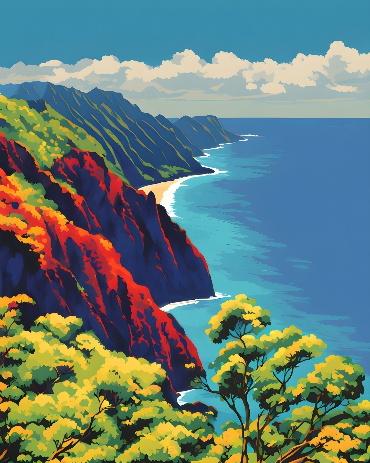 USA Great Places (187) - Kauai Cliffs, Na Pali Coast, Hawaii - Van-Go Paint-By-Number Kit