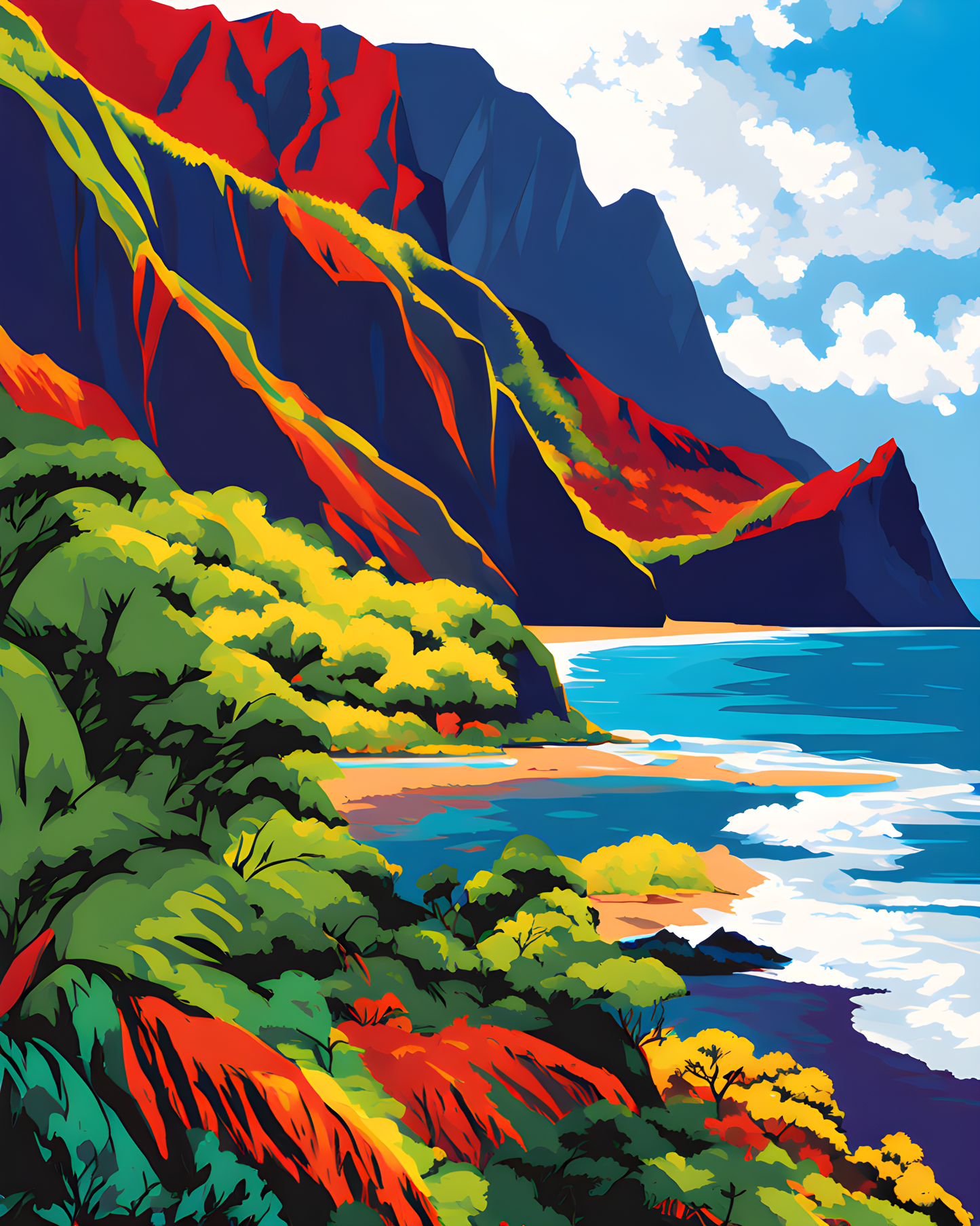 USA Great Places (186) - Kauai Cliffs, Na Pali Coast, Hawaii - Van-Go Paint-By-Number Kit