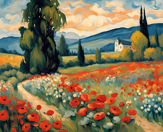 A Blossoming Garden with Poppies (2) - Van-Go Paint-By-Number Kit