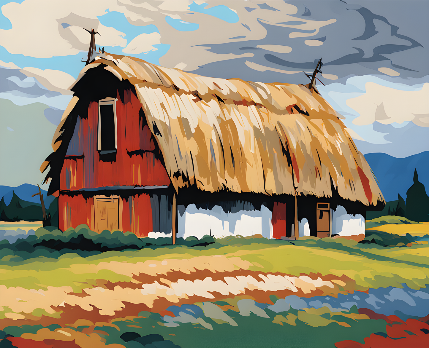 Thatched Roof Barn (1) - Van-Go Paint-By-Number Kit