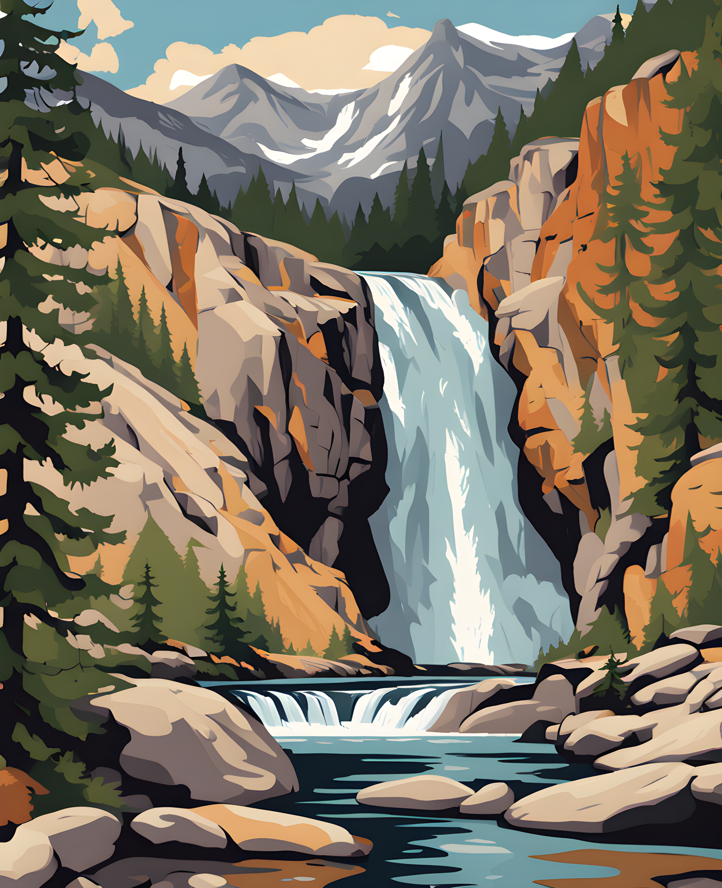 Eagle Falls, Rocky Mountains (1) - Van-Go Paint-By-Number Kit