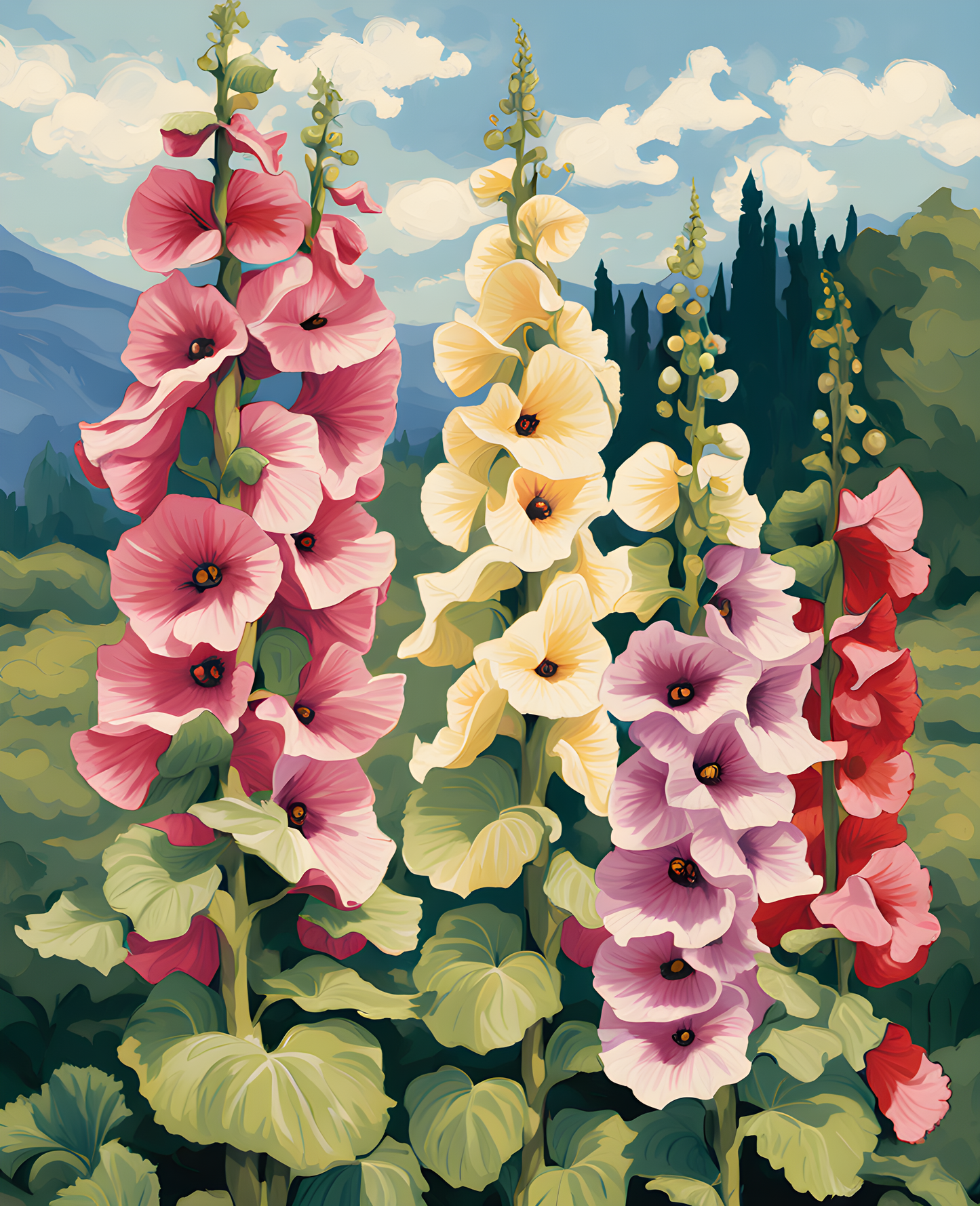 Hollyhocks (1) - Van-Go Paint-By-Number Kit