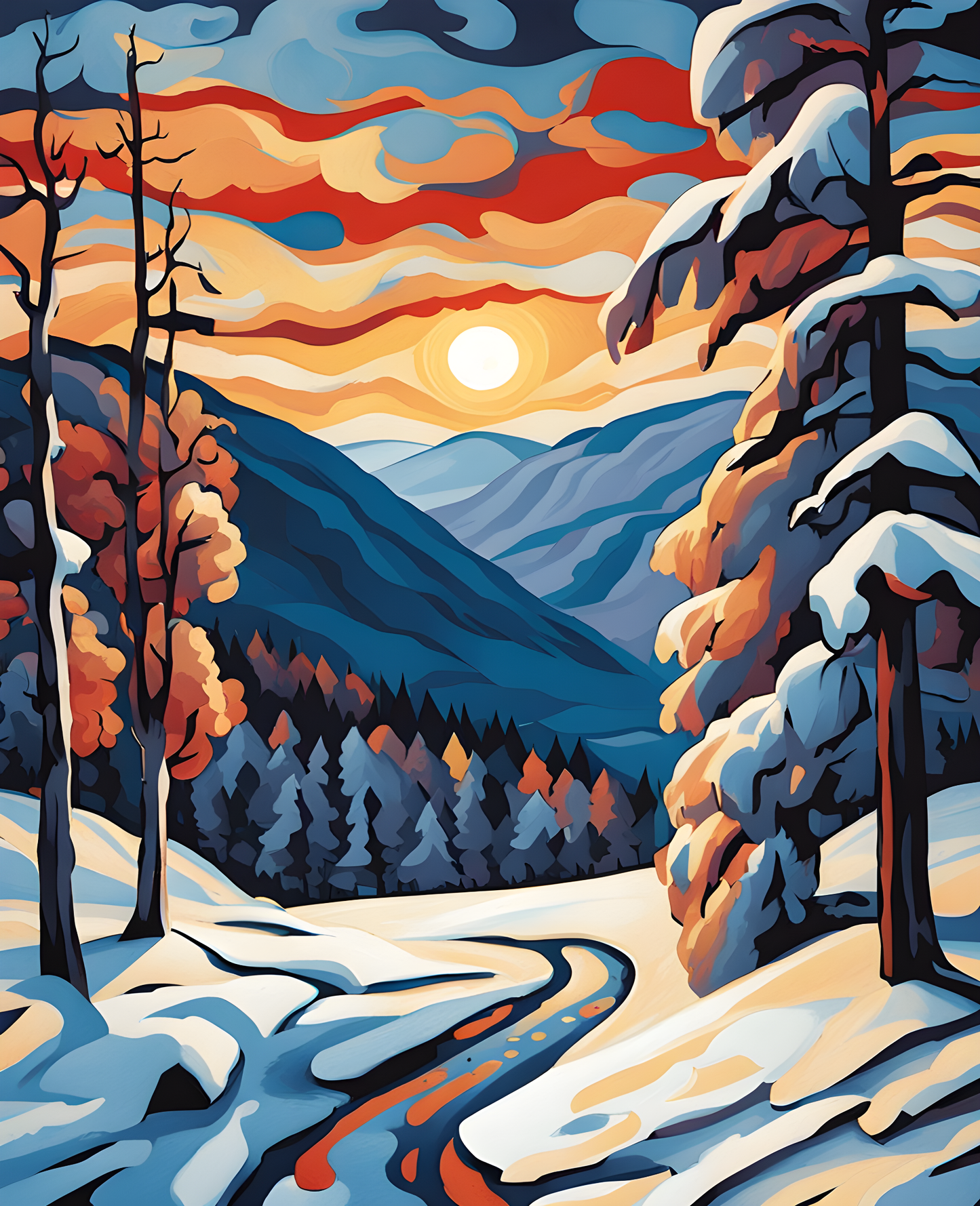 Winter night in the Mountains (2) - Van-Go Paint-By-Number Kit