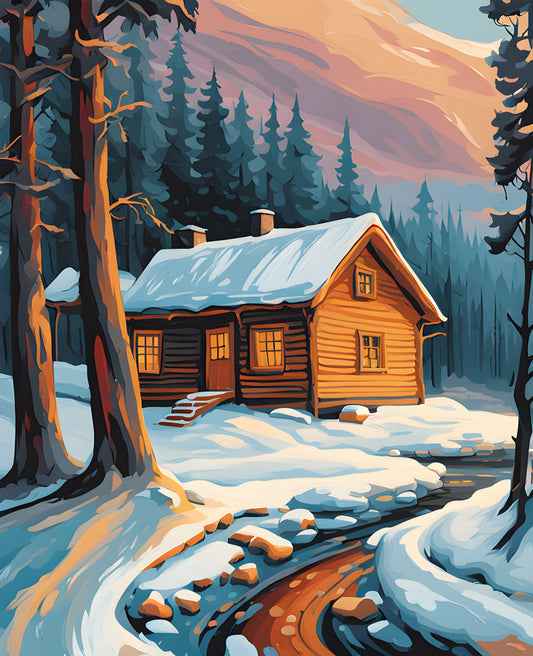 Winters Cabin at the Curve (2) - Van-Go Paint-By-Number Kit