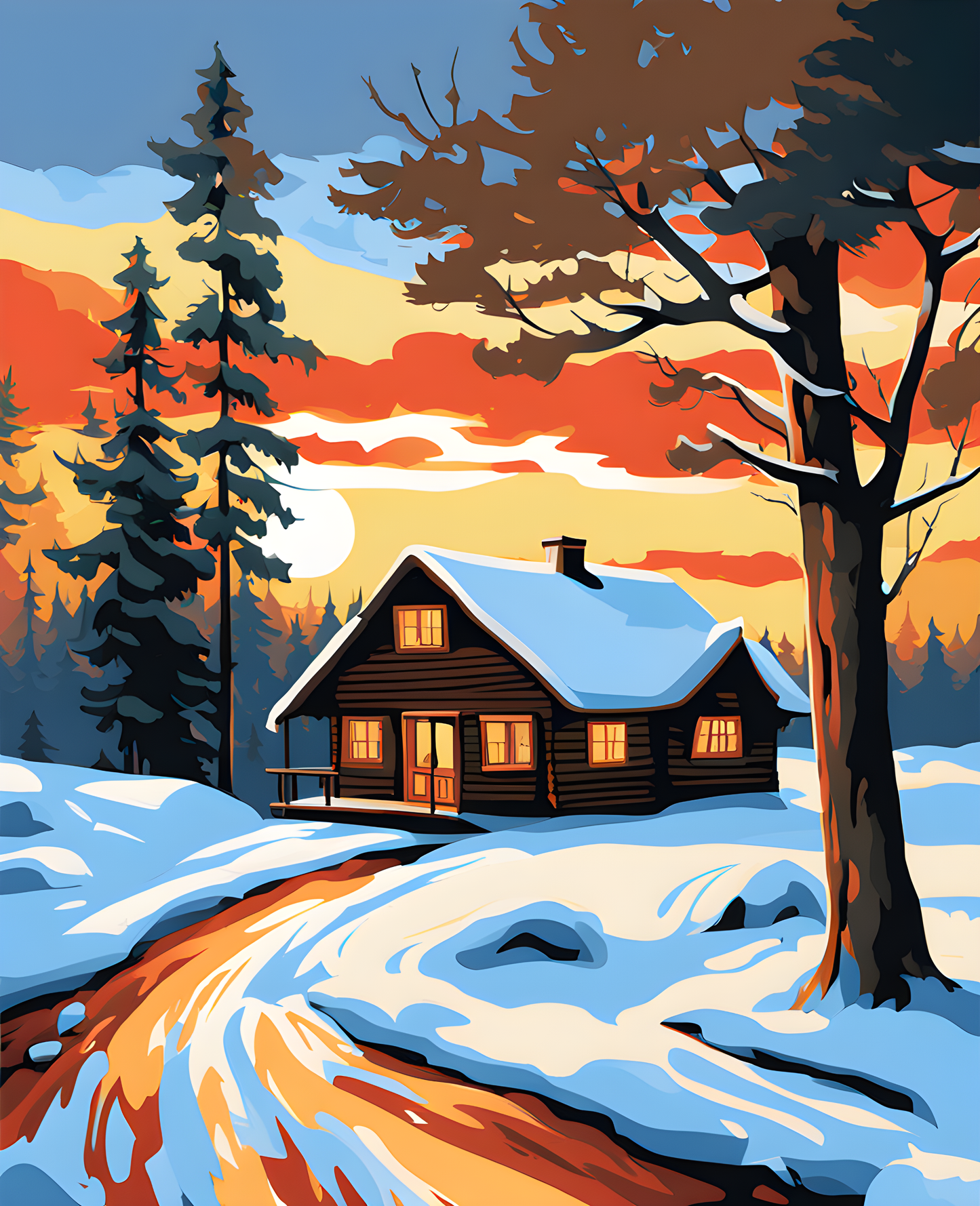 Winters Cabin at the Curve (1) - Van-Go Paint-By-Number Kit