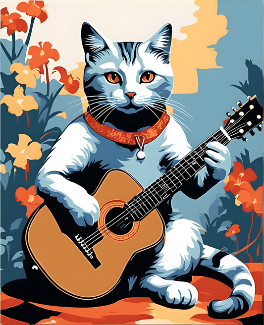 Cat Playing guitar (1) - Van-Go Paint-By-Number Kit