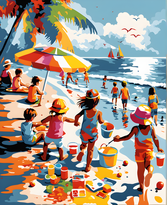Playing at the Beach (1) - Van-Go Paint-By-Number Kit