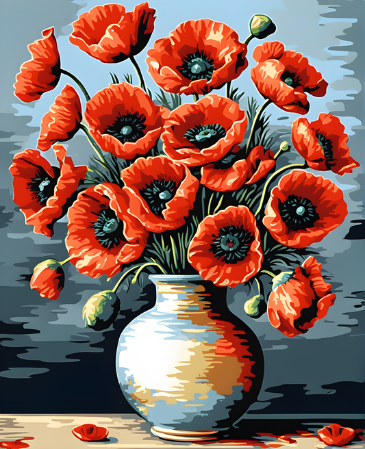 Poppies in a Vase (5) - Van-Go Paint-By-Number Kit