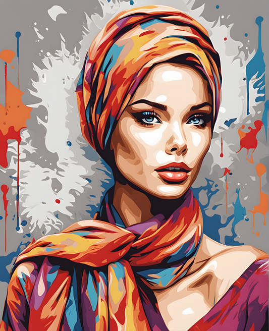 Portrait of a woman with a scarf (6) - Van-Go Paint-By-Number Kit