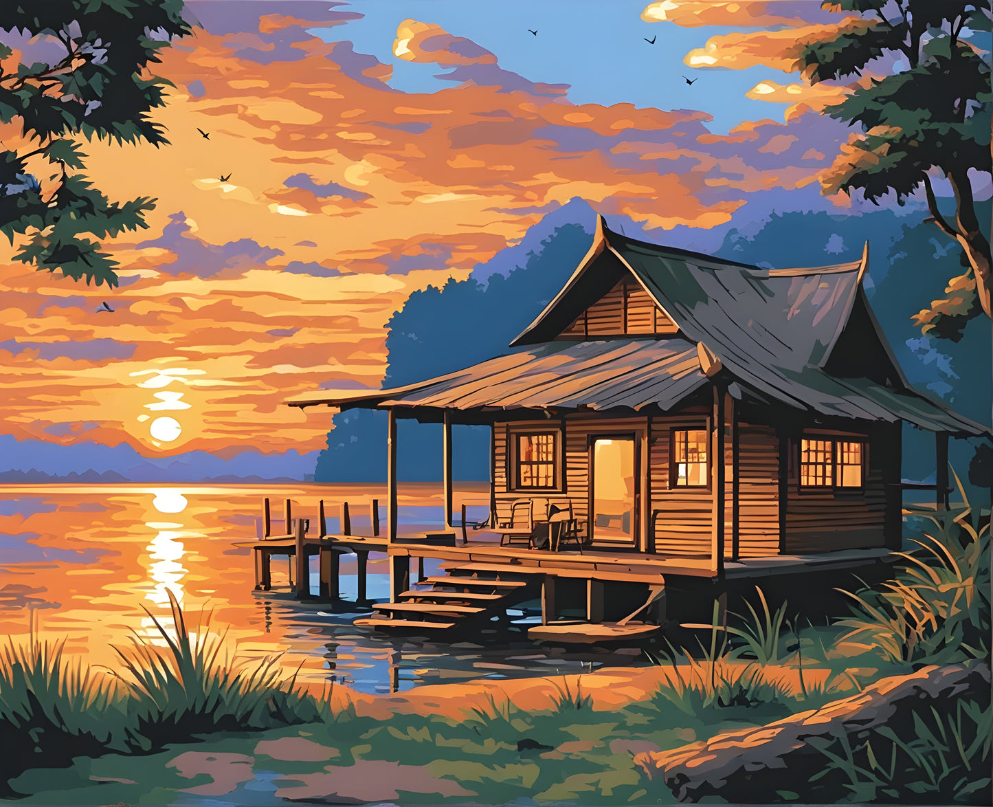 Riverside Hut at Sunset, Thailand - Van-Go Paint-By-Number Kit